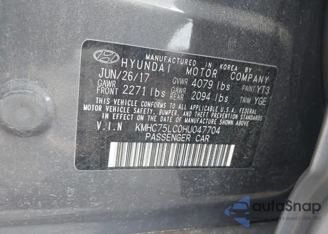 2017 Hyundai Ioniq Hybrid Sel z USA, uszkodzony, nr VIN KMHC75LC0HU047704